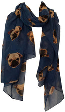 Load image into Gallery viewer, Pamper Yourself Now Blue Pug Dog Long Scarf, Great for Presents/Gifts.