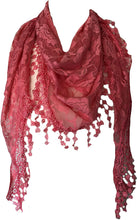 Load image into Gallery viewer, Pamper Yourself Now Pink Roses Designs lace Triangle Scarf. a Lovely Fashion Item. Fantastic Gift