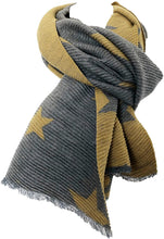 Load image into Gallery viewer, Mustard and grey star blanket scarf