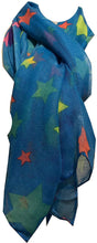 Load image into Gallery viewer, Multi coloured stars thin scarf, great presents/gifts. (blue)