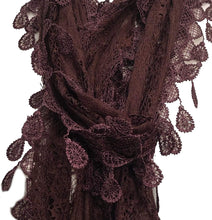 Load image into Gallery viewer, Pamper yourself Brown Leaf Lace Scarf