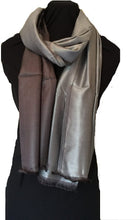 Load image into Gallery viewer, Grey and Dark Grey Reversible 100% Silk Scarf/wrap with Slightly Frayed Edge Lovely Long Scarf