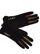 Load image into Gallery viewer, G1501 plain black ladies Gloves with a splash of colour between the fingers
