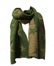 Load image into Gallery viewer, Green and beige  star blanket scarf