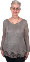 Load image into Gallery viewer, Pamper Yourself Now ltd Ladies Dark Beige Crochet lace Long Sleeve top. (AA11) (Small)