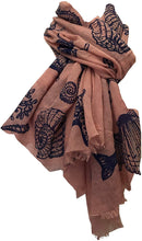 Load image into Gallery viewer, Pamper Yourself Now Pink with Blue Shells, Star Fish, sea Horse and Fish Under The sea Long Scarf with Frayed Edge.