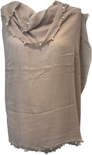 Load image into Gallery viewer, Pamper Yourself Now Beige with Beads and Pearls with Frayed Edge Long Soft Scarf/wrap