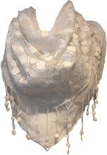 Load image into Gallery viewer, Pamper Yourself Now White Circle lace with Chiffon Edge Design Triangle Scarf