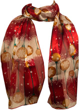 Load image into Gallery viewer, Pamper Yourself Now Red with Yellow Ball Baubles Thin Pretty Christmas Scarf
