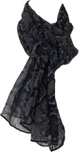 Load image into Gallery viewer, Black/Lilac Snake Skin Print Thin Chiffon Style Pretty Scarf Great for Any Outfit Lovely Gift