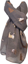 Load image into Gallery viewer, Light grey with gold foiled cats long soft scarf