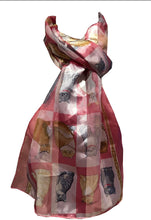 Load image into Gallery viewer, Ladies Shiny cat Scarf with a Square Design and Multi Coloured Cats. Great Present for Any cat Lovers.