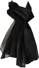 Load image into Gallery viewer, Plain Black Faux Chiffon and Satin Style Striped Scarf Thin Pretty Scarf Great for Any Outfit Lovely Gift