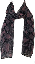Load image into Gallery viewer, Black/Pink Snake Skin Print Thin Chiffon Style Pretty Scarf Great for Any Outfit Lovely Gift