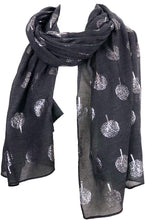Load image into Gallery viewer, Pamper Yourself Now Dark Grey with Silver Foiled Mulberry Tree Design Ladies Scarf/wrap. Great Present for Mum, Sister, Girlfriend or Wife.