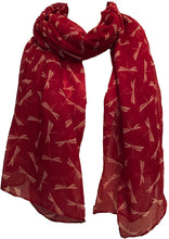 Load image into Gallery viewer, Pamper Yourself Now Ladies Scarf red with Beige Dragonfly Fashion Long Soft wrap/Sarong