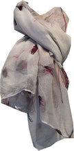Load image into Gallery viewer, Pamper Yourself Now Creamy White with Dragonfly and Bugs Design Long Soft Scarf, Great Present/Gift.