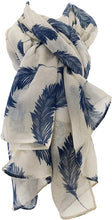 Load image into Gallery viewer, Pamper Yourself Now Beige with Blue Feathers, Long Scarf, Soft Ladies Fashion London