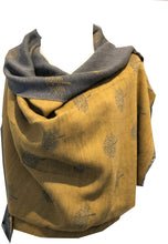 Load image into Gallery viewer, Pamper Yourself Now Women's Reversible Two Tone Blanket Pleated Winter/Autumn Scarf wrap Shawl with Mulberry Trees. Great for Gifts. (Grey/Mustard)
