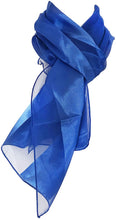 Load image into Gallery viewer, Plain Royal Blue Faux Chiffon and Satin Style Striped Scarf