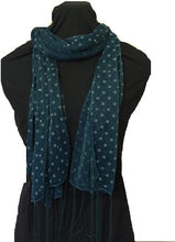 Load image into Gallery viewer, Green Spotty Long Thin Shiny Scarf with Pretty Sparkle Lovely for Evening wear