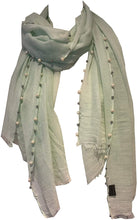 Load image into Gallery viewer, Pamper Yourself Now Mint Green with Beads and Pearls with Frayed Edge Long Soft Scarf/wrap