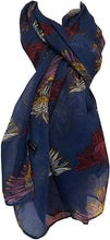Load image into Gallery viewer, Dark blue colourful daisy scarf Lovely soft scarf