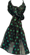 Load image into Gallery viewer, Pamper Yourself Now Black with Green Four Leaf Clover Scarf Thin Pretty Scarf
