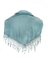 Load image into Gallery viewer, Light green Jersey with sparkle and lace trimmed triangle Scarf Soft Summer Fashion London Fashion Fab Gift