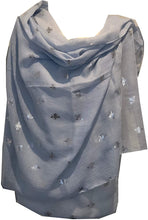 Load image into Gallery viewer, Pamper Yourself Now Sky Blue with Silver Bumble Bees Long Scarf. Great Present/Gift for bee Lovers.