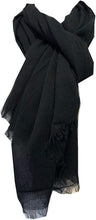 Load image into Gallery viewer, Black plain soft long Scarf/wrap with frayed edge