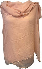 Load image into Gallery viewer, Pamper Yourself Now Peach with Beads and Pearls with Frayed Edge Long Soft Scarf/wrap