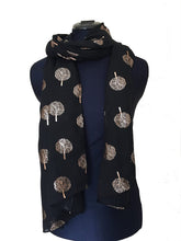 Load image into Gallery viewer, Pamper Yourself Now Black with Gold Foiled Mulberry Tree Design Ladies Scarf/wrap. Great Present for Mum, Sister, Girlfriend or Wife.