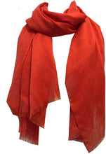 Load image into Gallery viewer, Orangy red plain soft long Scarf/wrap with frayed edge