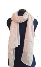 Load image into Gallery viewer, Pamper Yourself Now Baby Pink with Silver Bumble Bees Long Scarf. Great Present/Gift for bee Lovers.