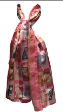Load image into Gallery viewer, Ladies Shiny cat Scarf with a Square Design and Multi Coloured Cats. Great Present for Any cat Lovers.