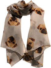 Load image into Gallery viewer, Grey pug dogs, Long Scarf, Soft Ladies Fashion London