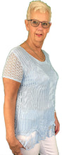 Load image into Gallery viewer, Pamper Yourself Now ltd Ladies Sky Blue Crochet Lace Short Sleeve top.Made in Italy (AA60)