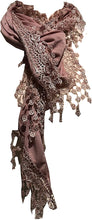 Load image into Gallery viewer, Pamper Yourself Now Pink Jersey with Sparkle and lace Trimmed Triangle Scarf Soft SummerPink Jersey with Sparkle Fashion London Fashion Fab Gift