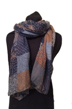Load image into Gallery viewer, Pamper Yourself Now Brown with Blue Patchwork Design Soft Long Scarf/wrap