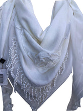 Load image into Gallery viewer, Pamper Yourself Now White with Small Rose and Chiffon lace Trim Triangle Scarf