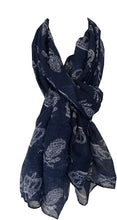 Load image into Gallery viewer, Pamper Yourself Now Blue with White Skull and Crown Design Scarf/wrap