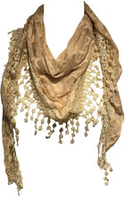 Load image into Gallery viewer, Pamper Yourself Now Beige with Beige Star lace Trimmed Triangle Scarf