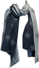 Load image into Gallery viewer, Navy Blue / Sky Blue Mulberry design pleated scarf for women in lightweight acrylic
