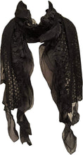 Load image into Gallery viewer, Pamper Yourself Now Black Flower with Chiffon Design Scarf. Long Soft Scarf