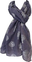 Load image into Gallery viewer, Pamper Yourself Now Light Purple with Silver Foiled Mulberry Tree Design Ladies Scarf/wrap. Great Present for Mum, Sister, Girlfriend or Wife.