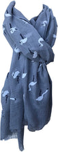 Load image into Gallery viewer, Pamper Yourself Now Grey with White Standing up Flamingo Long Scarf/wrap with Frayed Edge