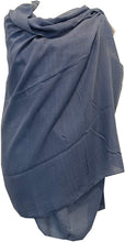 Load image into Gallery viewer, Blue plain soft long Scarf/wrap with frayed edge