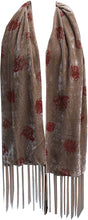Load image into Gallery viewer, Beige Velvet with red flowers lovely long scarf/wrap with tassels