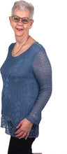 Load image into Gallery viewer, Pamper Yourself Now ltd Ladies Denim Blue Crochet lace Long Sleeve top.Made in Italy (AA8)